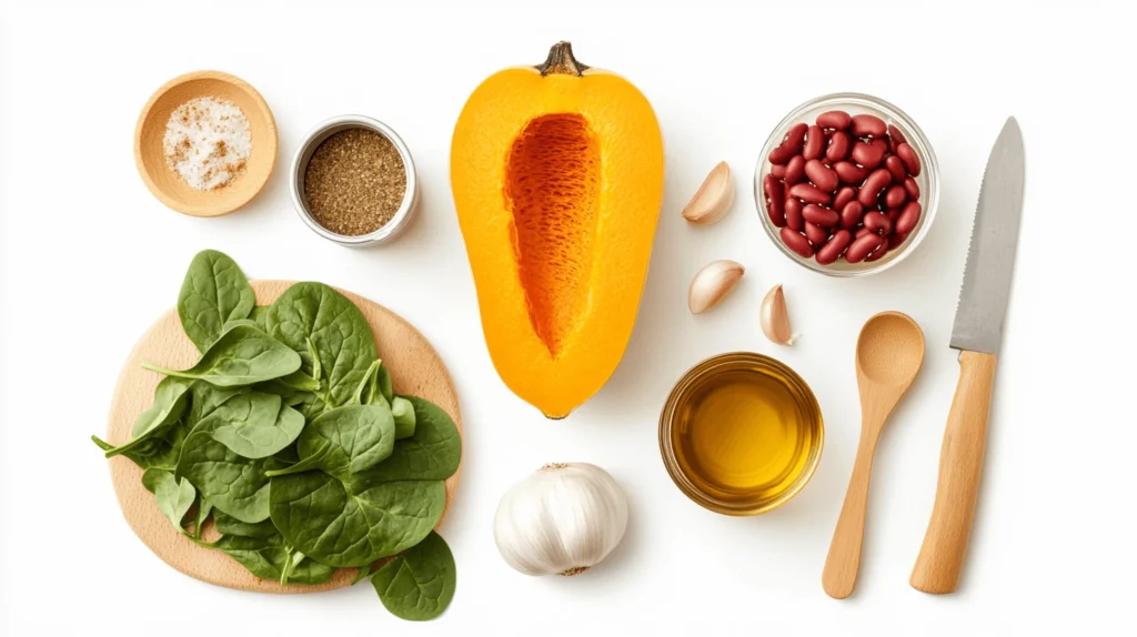 Bowl of squash and kidney bean ingredients