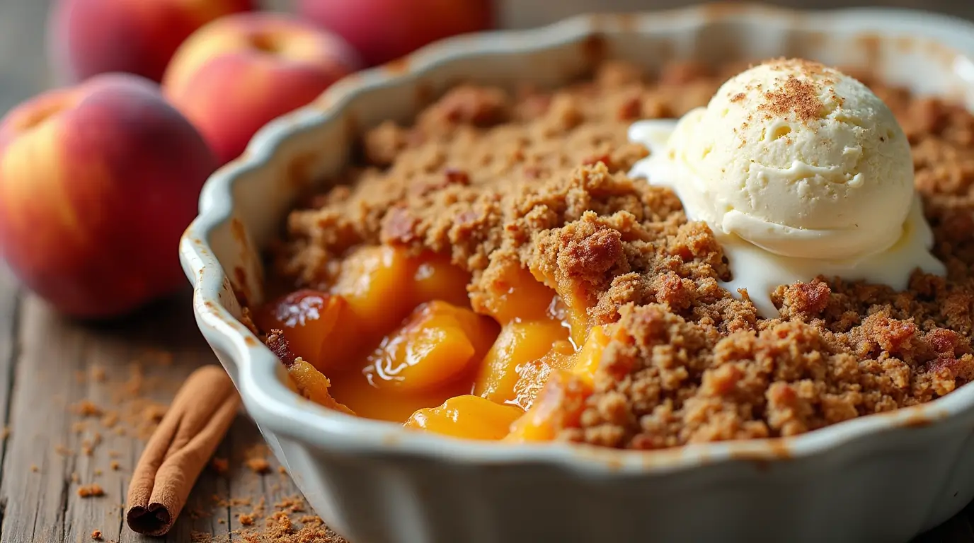 a plate of peach crumble recipe